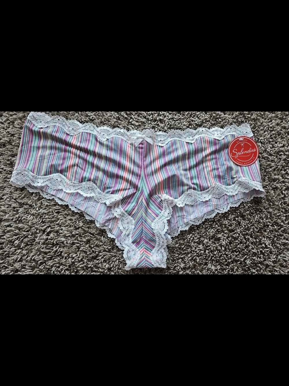 Splendies Women's SIZE 4X Striped Lace Trim Hipster Panty - Multicolor